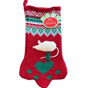 Red Knit Pet Cat Christmas Stocking Paw Shape Crochet Mouse The Jabara Group